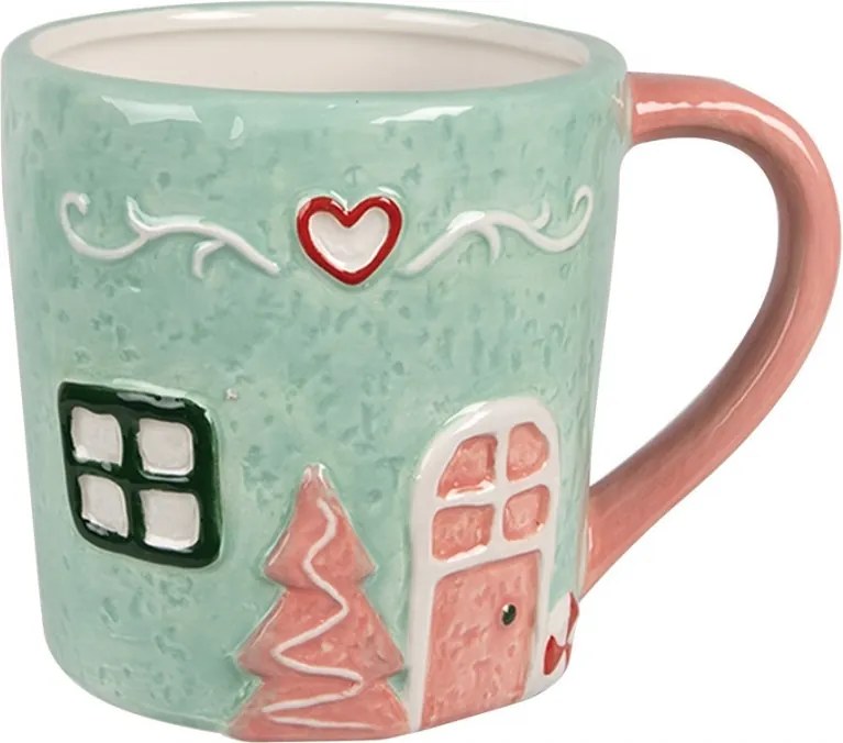 Zelený keramický hrnček v dekore chalúpky - 13*9*9 cm / 350 ml