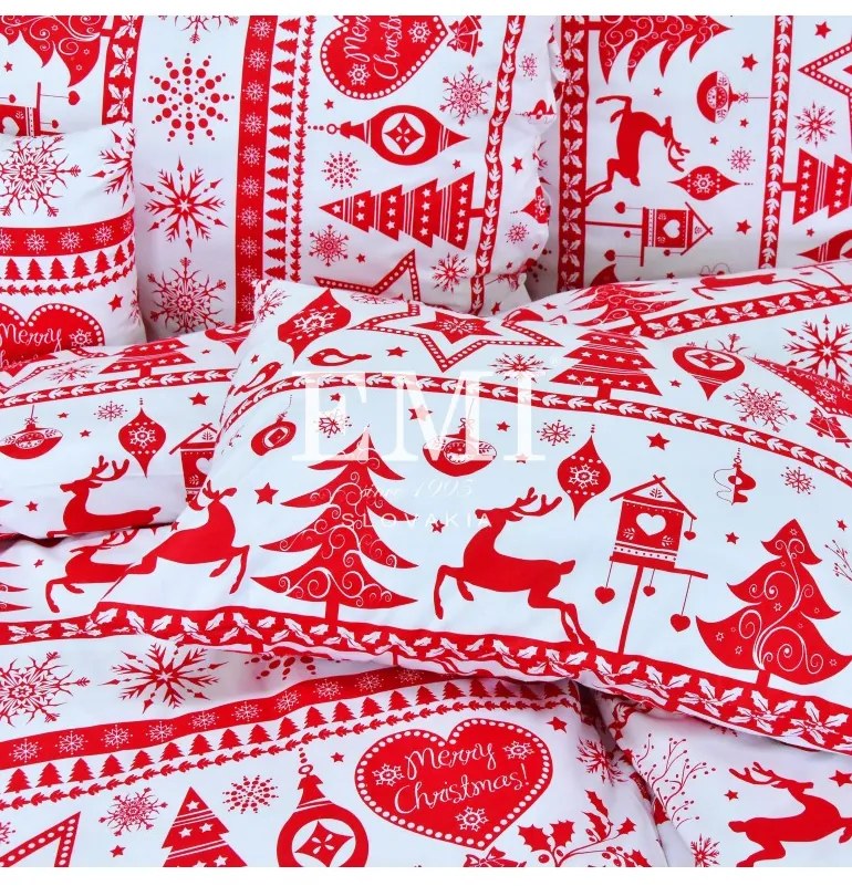 Vianočné bavlnené obliečky Eleonora červené EMI, Predĺžený set jednolôžko obsahuje 1x 140x220 + 1x 70x90