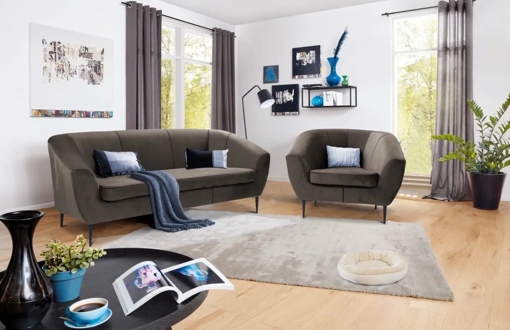 Trojmiestna pohovka Olivio, blatovo hnedá zamatová tkanina