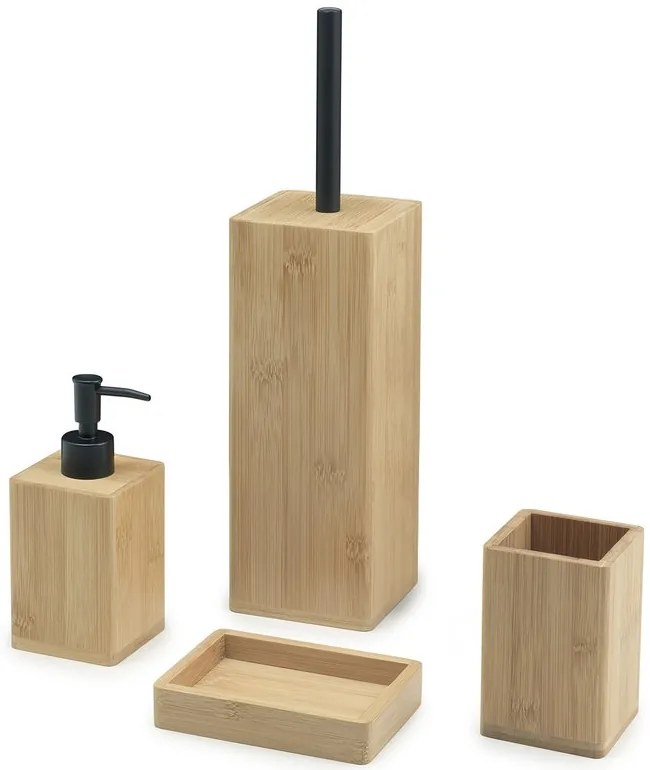 Gedy Gedy, TRILLY Stojan s držiakom na toaletný papier a WC kefou, hranatý, čierna matná/bambus, TR3241