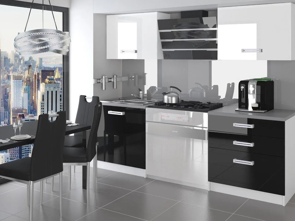 Kuchynská linka Belini 120 cm biely lesk / čierny lesk s pracovnou doskou Saturno INF SATURNO/2/WT/WB/0/D