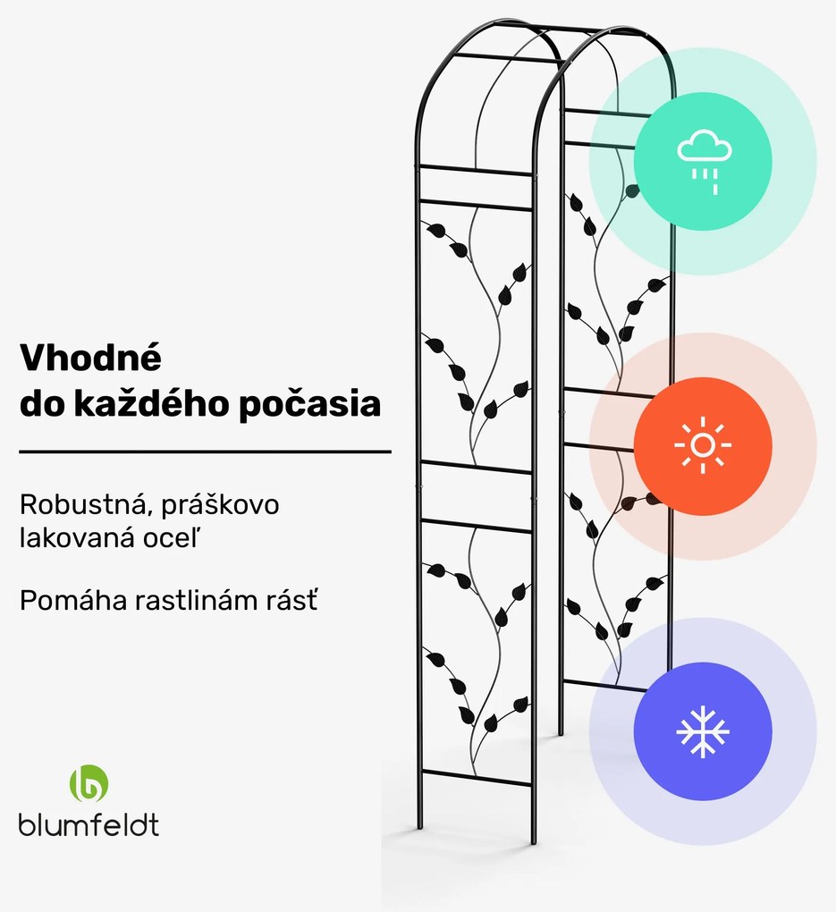 Blumfeldt FloraBelle Curve oblúk, ozdobné vzory listov, odolný voči poveternostným vplyvom, pomôcka na popínanie