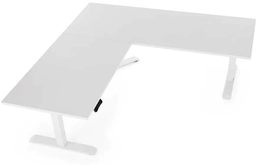 Výškovo nastaviteľný stôl OfficeTech Angle, 180 x 200 cm, biela podnož, svetlo sivá