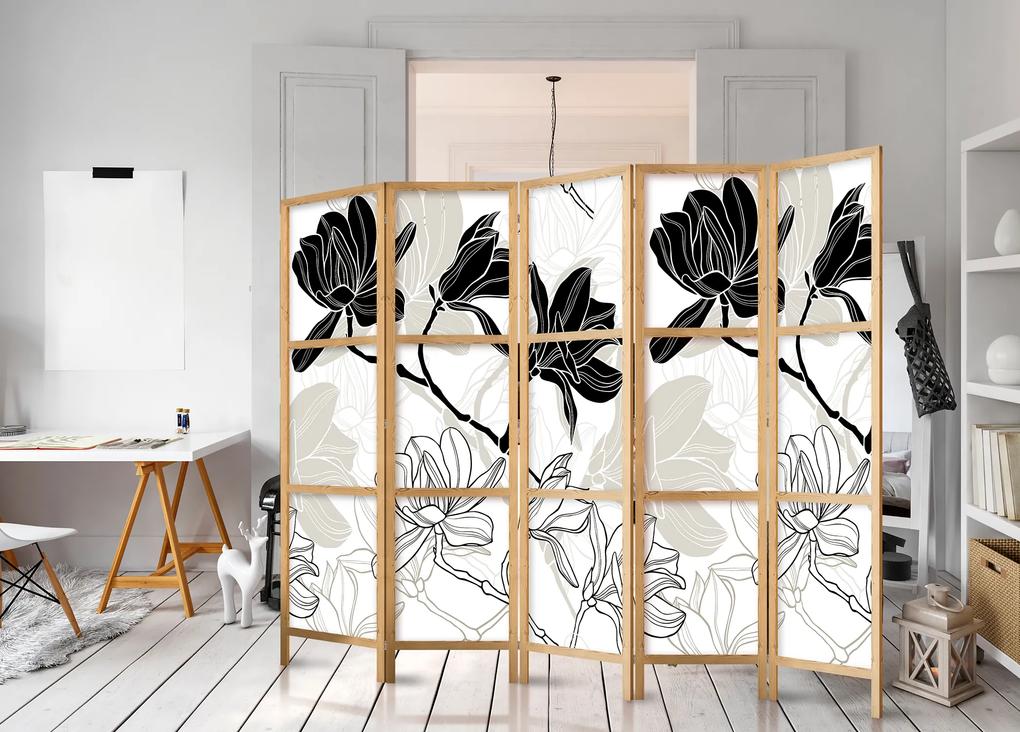 Artgeist Japonský paraván - Black and White Flowers II Veľkosť: 225x161