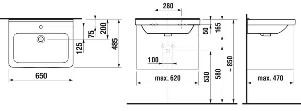 JIKA H8104240001041 - Závesné umývadlo CUBITO 65x48,5 cm keramika/biela