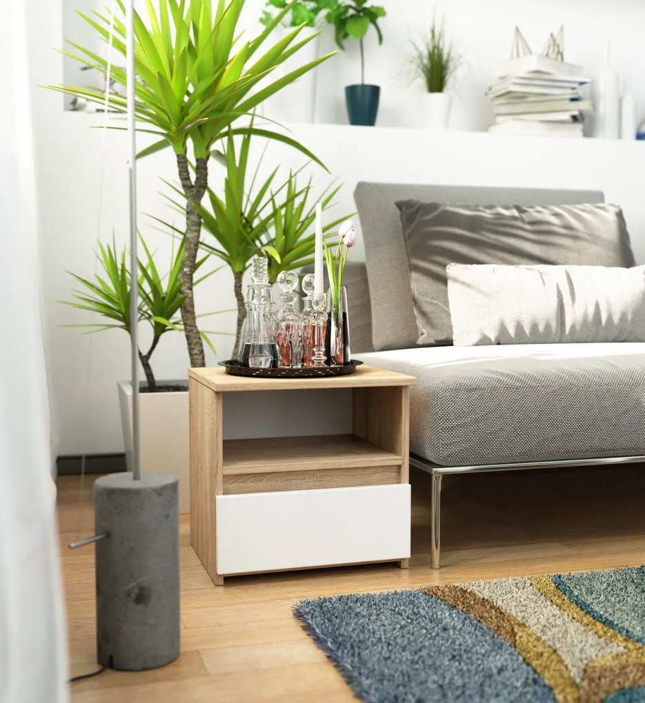 Nočný stolík CL1 40 cm dub sonoma/biely