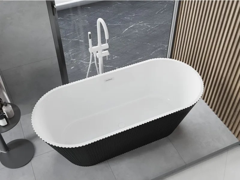 Mexen Yara, voľne stojaca ryhovaná vaňa 170 x 75 cm, biela-čierna, biely prepad, 52861707575-20