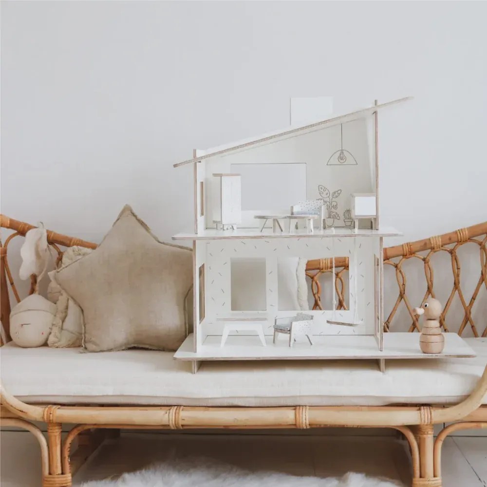 Detský drevený domček pre bábiky vila s nábytkom