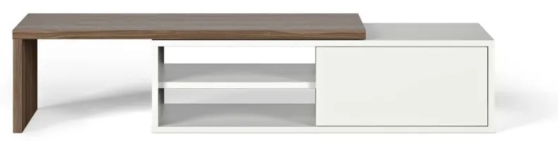 Biely televízny stolík s detailmi v dekore orechového dreva TemaHome Move