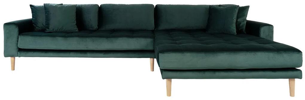 Dizajnová sedačka s otomanom Ansley tmavozelený zamat - pravá