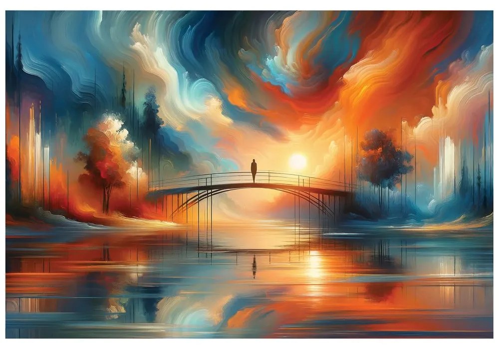 Tapeta farebný západ slnka nad mostom