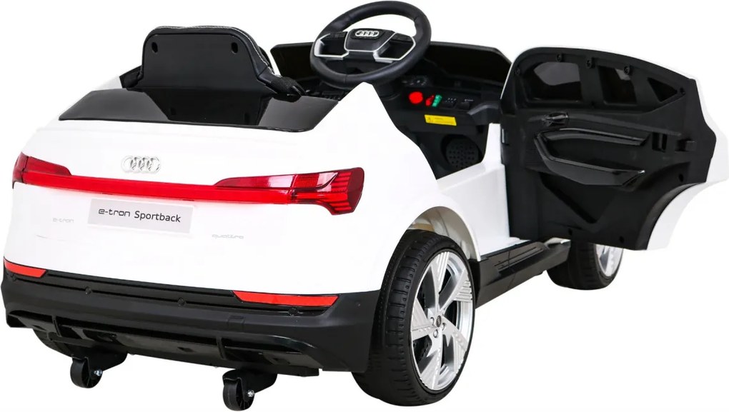 Ramiz Audi E-Tron Sportback pre deti Biela + Pilot + pohon 4x4 + pomalý štart + rádio MP3 + LED