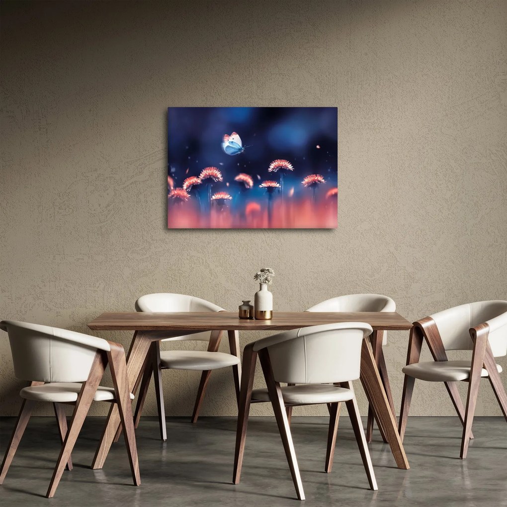 Obraz púpav s modrým motýľom (70x50 cm)