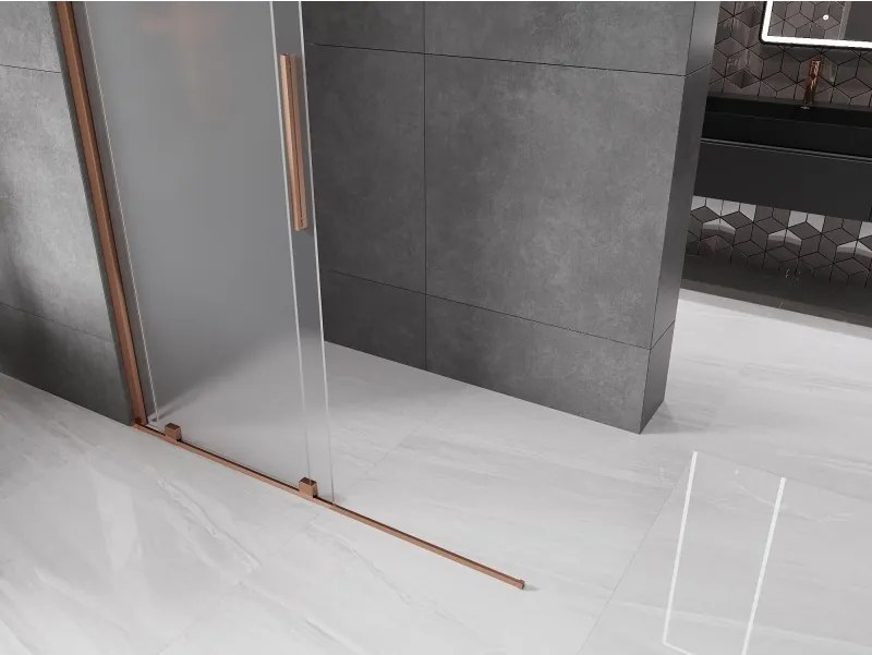 Mexen Velar, sprchová zástena s posuvnými dverami Walk-in 130 x 200 cm, 8mm sklo námraza, ružové zlato, 871-130-000-33-60