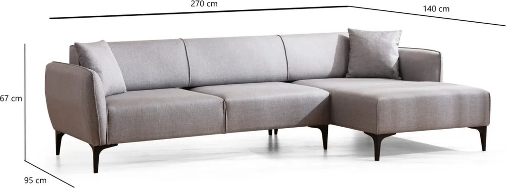 Rohová sedacia súprava Belissimo 270 cm svetlosivá pravá