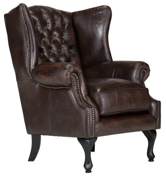 furniture-nabytek.cz - Kreslo ušák Chesterfield Pittsfield z pravej kože, hnedé – 89×79×104 cm