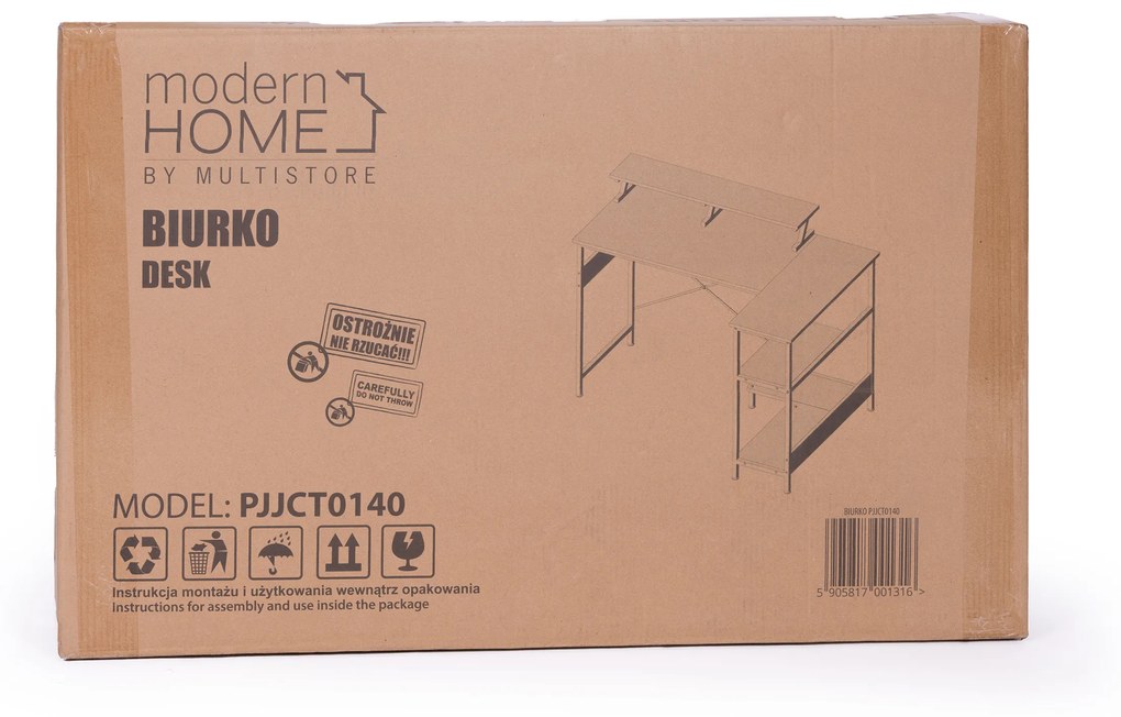 ModernHome Rohový stolík na počítač s 3 čiernymi policami