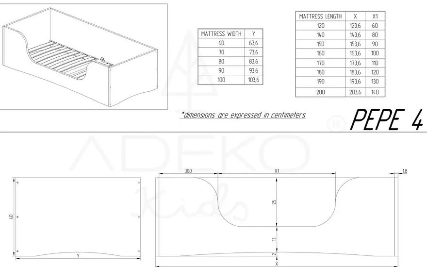 Detská posteľ z borovicového dreva Adeko Pepe Dan, 90 x 200 cm