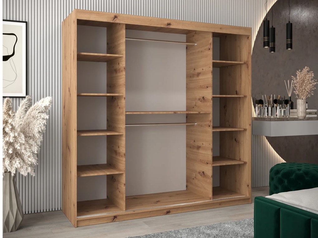 Šatníková skriňa 200 cm Eclipse (dub artisan + čierna matná). Akcia -35%. Vlastná spoľahlivá doprava až k Vám domov. 1063436