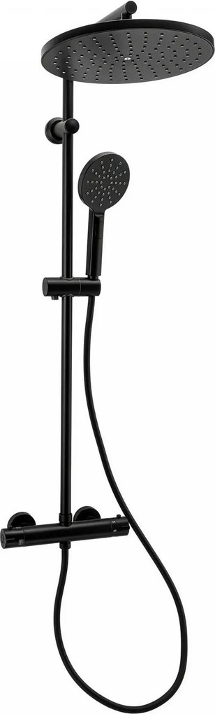 Erga Dubaj, sprchový set s termostatickou batériou a hlavovou sprchou 30 cm, čierna matná, ERG-YKA-BP.DUBAJ-THERM-30-BLK
