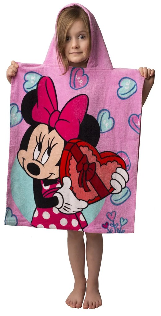 DETSKÝ BAVLNENÝ PONČO UTERÁK S KAPUCŇOU MINNIE 50X115 CM VZOROVANÝ