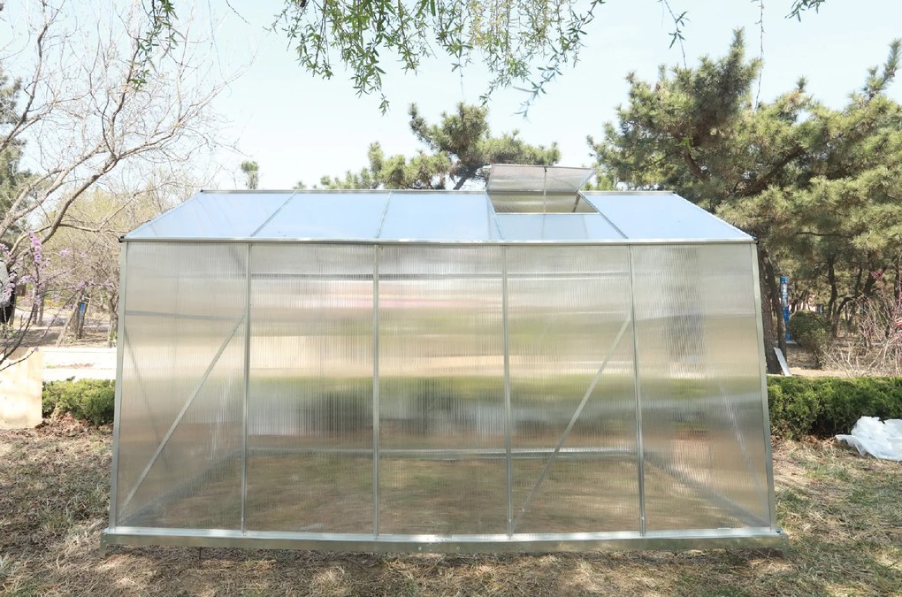 Skleník so základňou BestBerg BBGH-1006S / 5,95 m² / 313 × 190 × 194 cm / strieborná