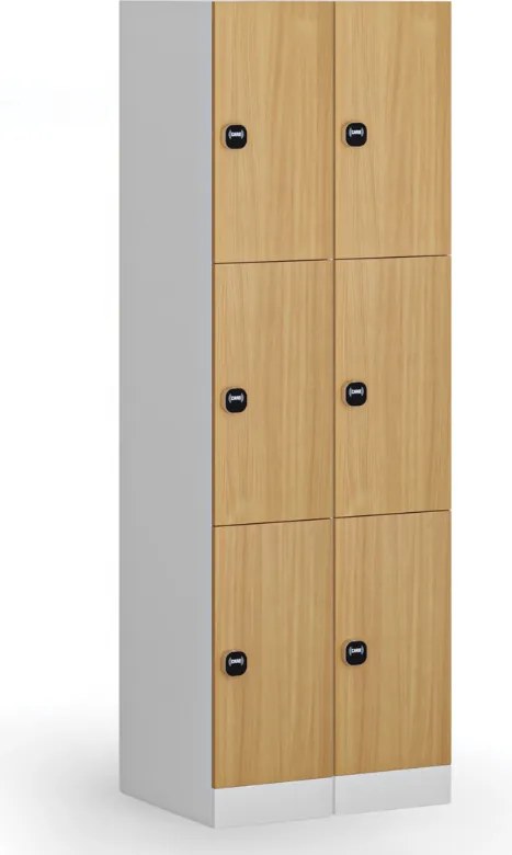 Šatníková skrinka S1 s úložnými boxmi, 3 boxy, 1850 x 300 x 500 mm, zámok s čítačkou RFID kariet, laminované dvere, dub prírodný