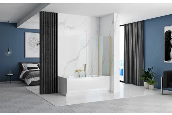 REA-K9777 - Skladacia vaňová zástena AGAT 140x100 cm brúsená zlatá/číra