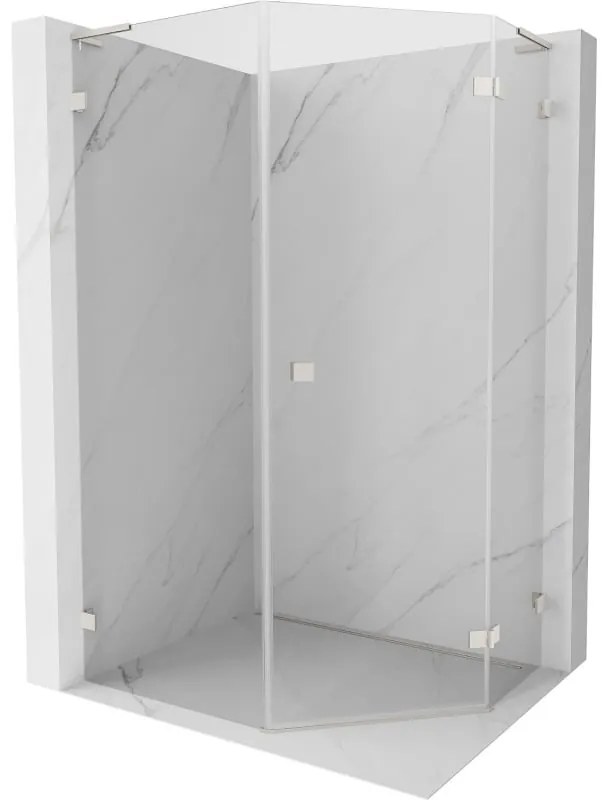 Mexen Lunar, L pravý výklopný päťuholníkový sprchový kút 90x100 cm, 8mm číre sklo, oceľový profil, 831L-090P-100L-97-00-P