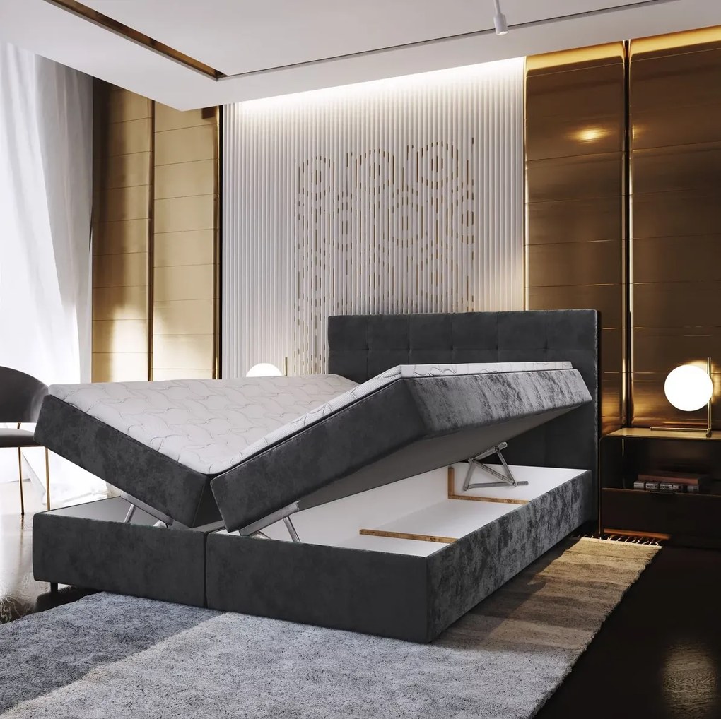Čalúnená posteľ boxspring GLORIEN VELVET 180x200 cm tyrkysová Matrac: Bonell pružinová matrac