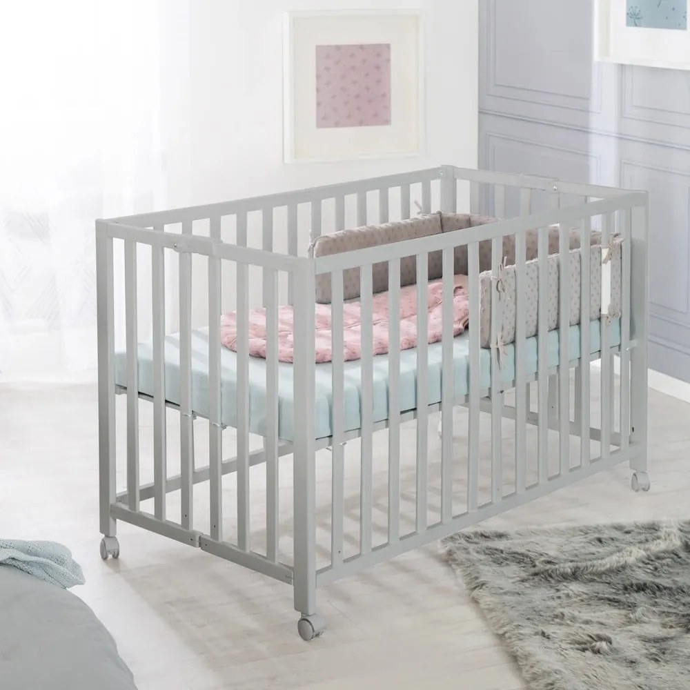 Sivá skladacia postieľka na kolieskach 60x120 cm Fold up – Roba