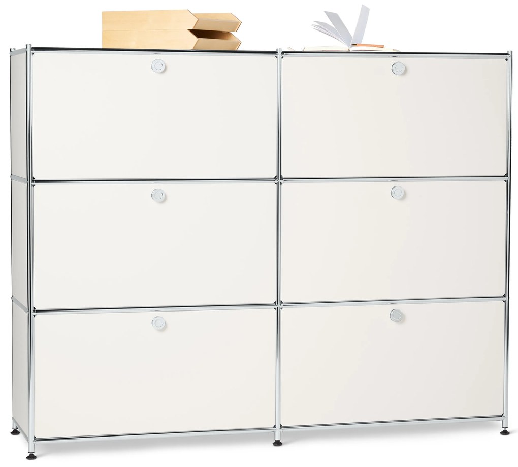 Veľká kovová komoda »CN3« so 6 výklopnými priehradkami, biela