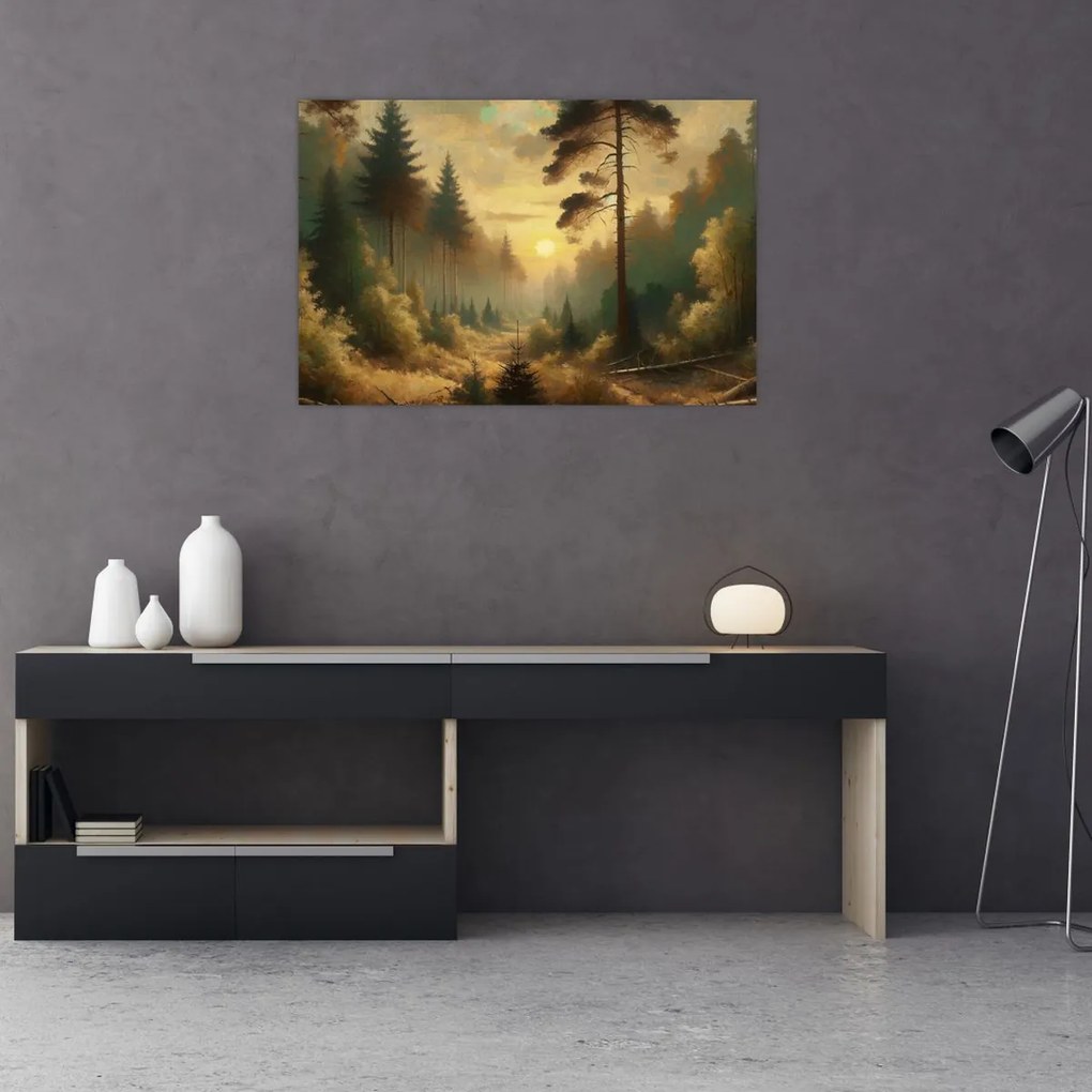 Obraz - Slnko žiariace lesom (90x60 cm)