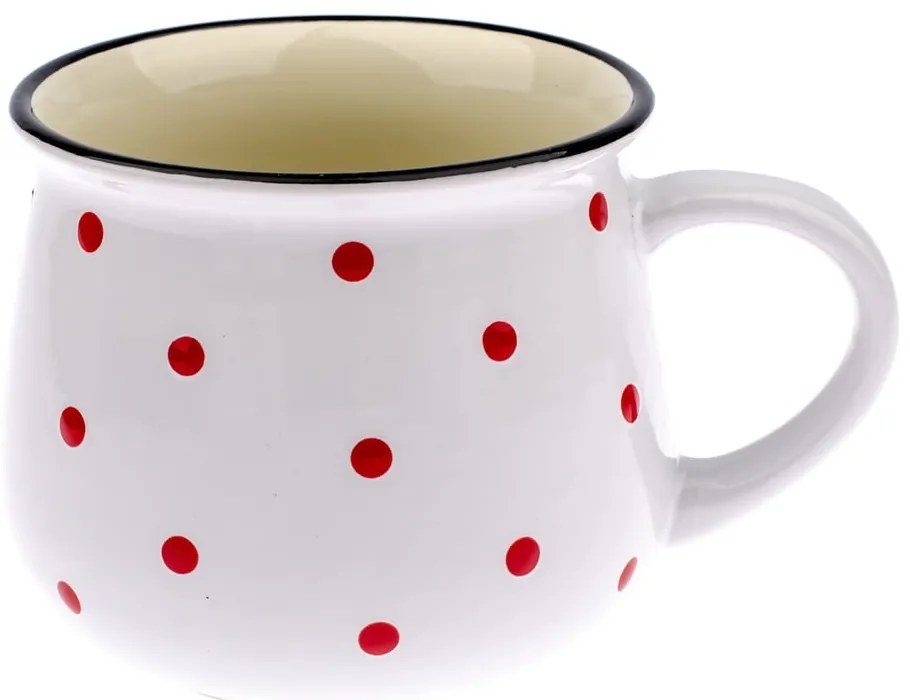Biely keramický hrnček s červenými bodkami Dakls Happy Time, 770 ml