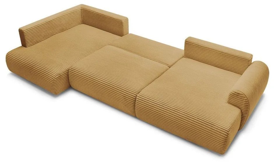 Menčestrová rozkladacia/s úložným priestorom rohová pohovka v horčicovej farbe (ľavý roh/do tvaru "U") Lucien – Bobochic Paris