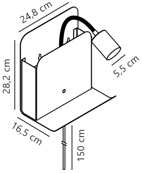 Nordlux - Nástenné svietidlo s poličkou a USB ROOMI 1xGU10/8W/230V čierna