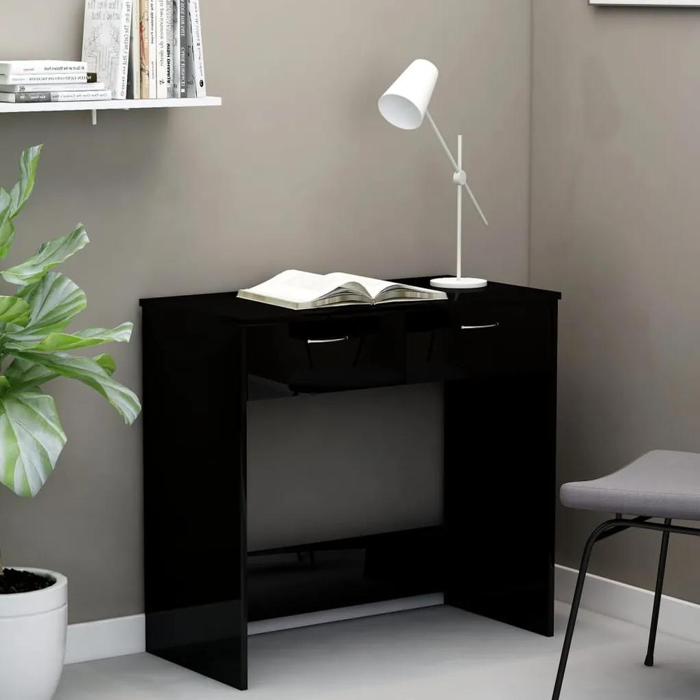 vidaXL Písací stôl, lesklý čierny 80x40x75 cm, drevotrieska
