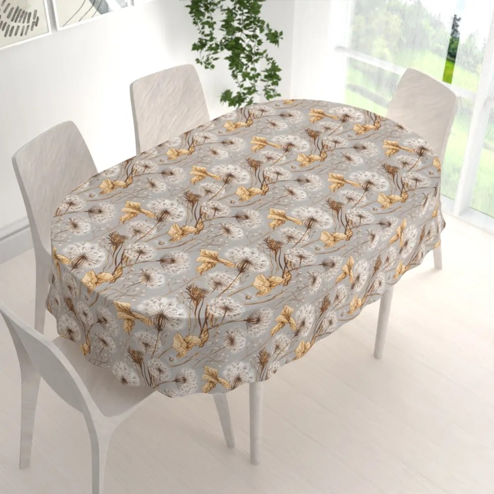 Biante Bavlnený oválny obrus Sandra SA-517 Jesenné púpavy na sivom 60x100 cm