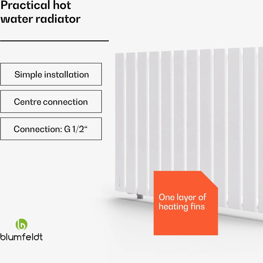 Blumfeldt Ontario, radiátor, 100 x 60, 1/2" bočné a stredové pripojenie, inštalácia na stenu, 681 W