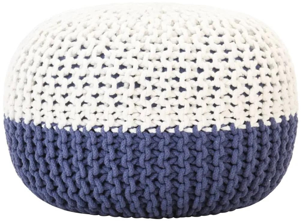 vidaXL Ručne pletená taburetka modro-biela 50x35 cm bavlnená