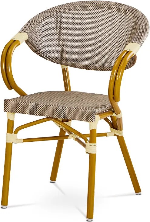 záhradná stolička, kov zlatý, látka cappuccino 57x58x82x45 cm