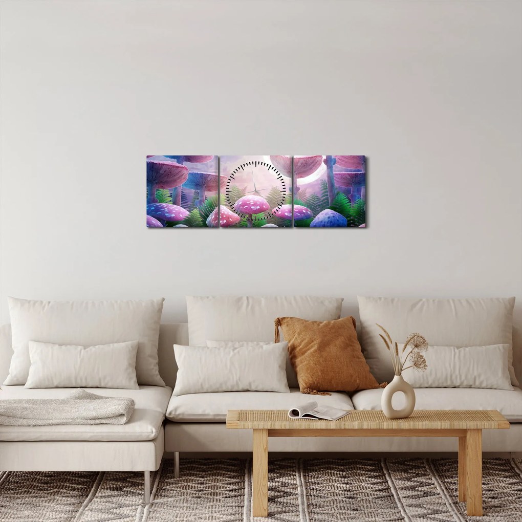 Obraz - Huby pri splne, grafika (s hodinami) (90x30 cm)