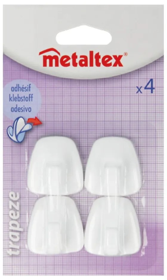 Biele plastové háčiky v súprave 4 ks bez vŕtania – Metaltex