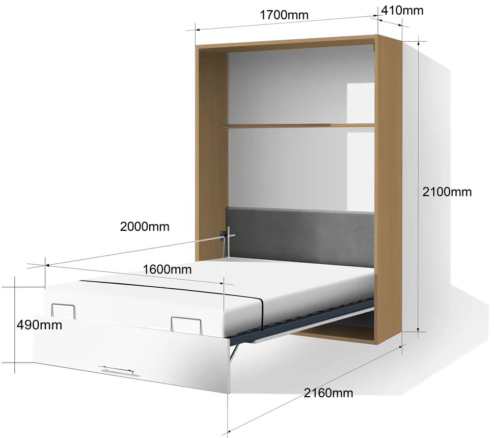 Nabytekmorava Sklápacia posteľ VS 1054 P - 200x160 cm A nosnosť postele: štandardná nosnosť, farba lamina: javor/biele dvere