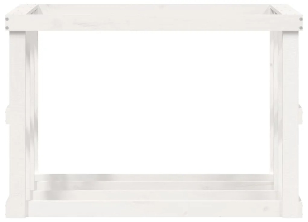 Vonkajší držiak na polená biely 108x52x74 cm masívna borovica