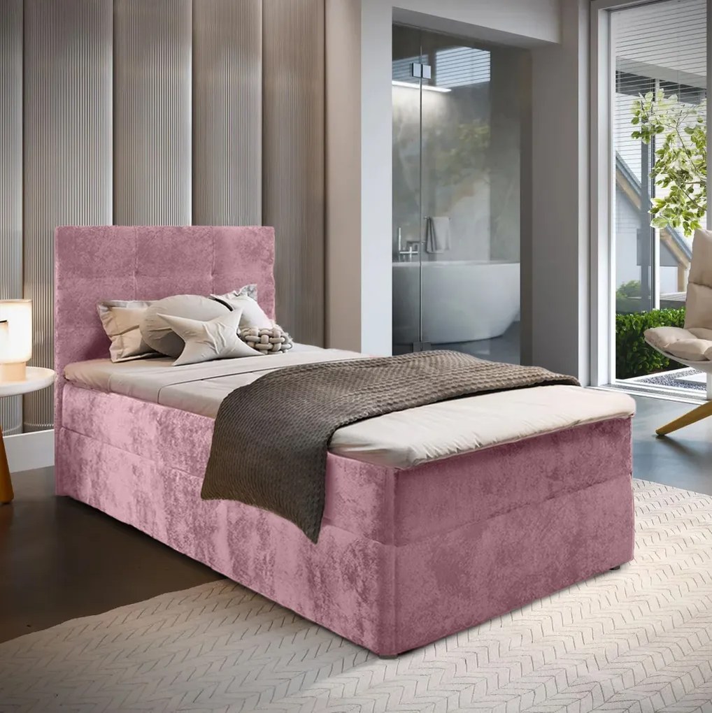 Čalúnená posteľ boxspring GLORIEN VELVET 90x200 cm ružová Matrac: Bonell pružinová matrac