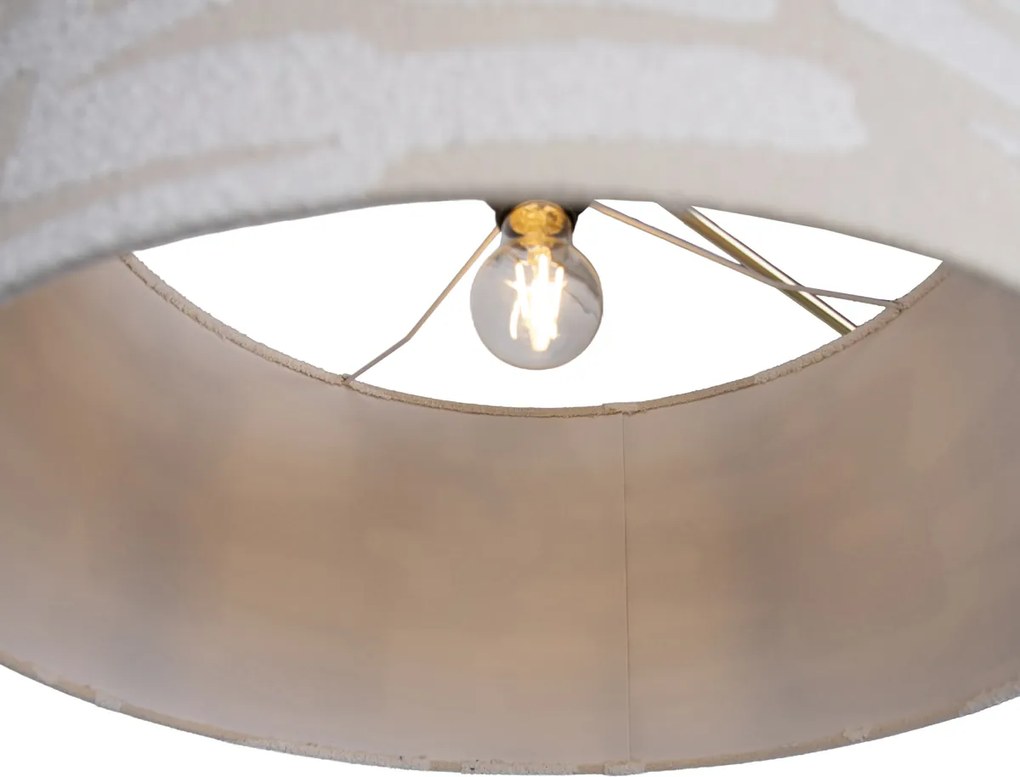 Stojacia lampa zlatá nastaviteľná s bielym a béžovým pruhovaným tienidlom 50 cm - Editor