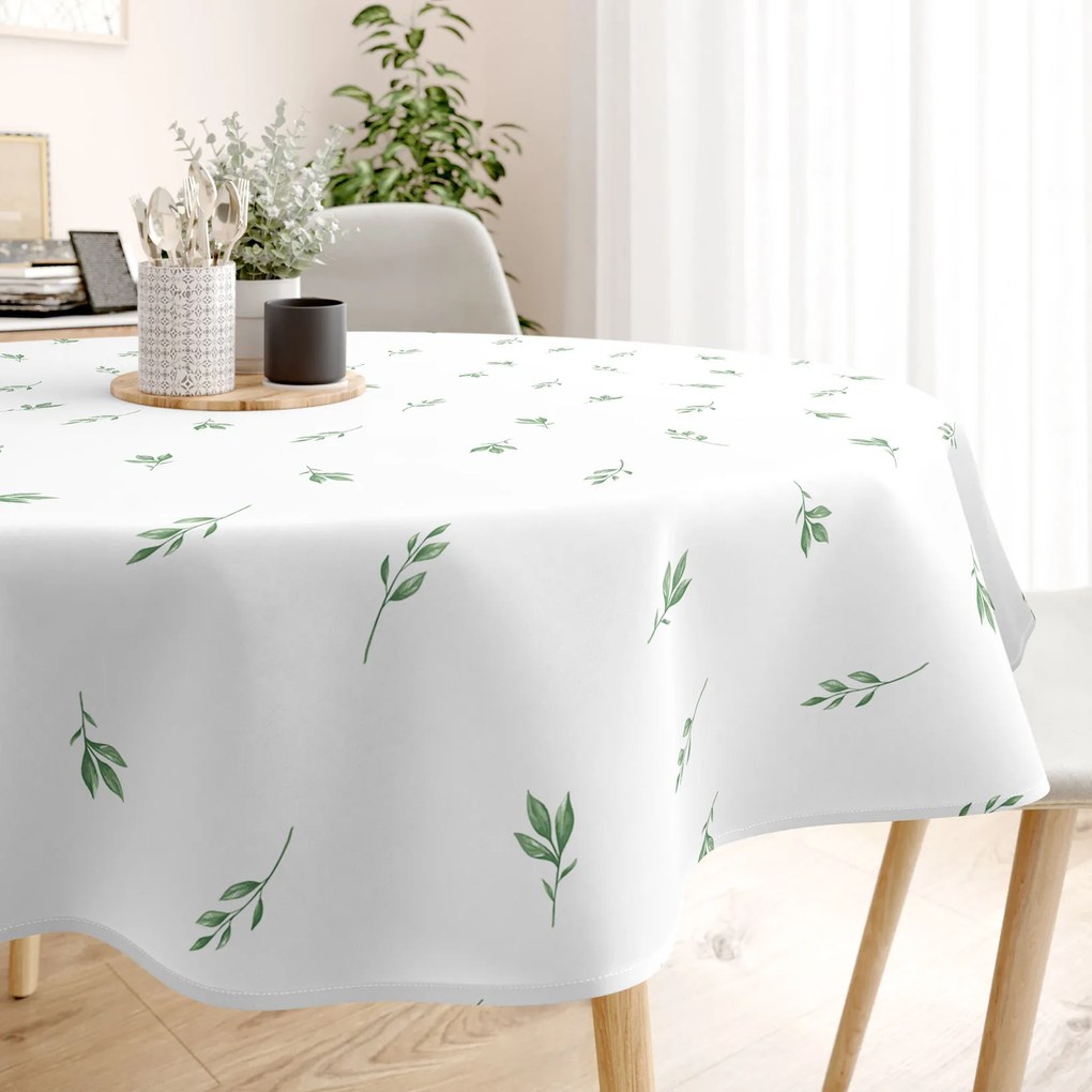 Goldea okrúhly obrus 100% bavlnené plátno - olivové lístky Ø 130 cm