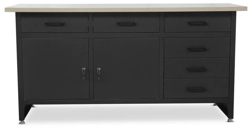 Dielenský stôl so zásuvkami a skrinkou HENRY, 1700 x 850 x 600 mm, čierny
