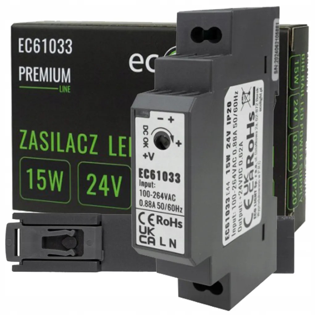 BERGE Napájanie na DIN lištu - 24V 15W 0,62A pre IP20 PREMIUM LED pásik